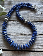 Load image into Gallery viewer, Sterling Silver Irregular Shape Lapis Bead Necklace. 18 inch
