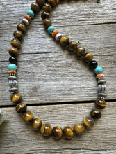 Load image into Gallery viewer, Southwestern 925 Sterling Silver Multi Stone Tigers Eye Bead Necklace 20 inch