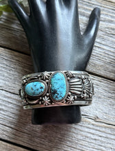 Load image into Gallery viewer, Navajo Native Sterling Silver Turquoise Cuff Bracelet H Piasso