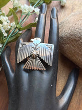 Load image into Gallery viewer, Navajo Sterling Silver Thunderbird Stamped Adjustable Ring Sunshine Reeves