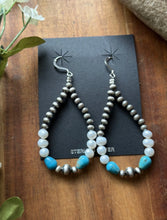 Load image into Gallery viewer, Sterling Silver Freshwater Pearl Turquoise Pearls Bead Loop Hoop Earrings
