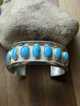 Load image into Gallery viewer, Navajo Native American Sterling Silver Blue Turquoise Row Cuff Bracelet PC