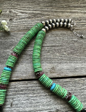 Load image into Gallery viewer, Sterling Silver Green Turquoise Multi Stone Bead Necklace. 26 inch. Gift