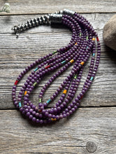 Load image into Gallery viewer, Sterling Silver Multi Strand Stone Purple Pearls Bead Necklace. 24 inch