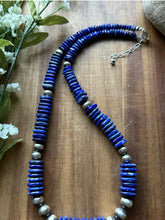 Load image into Gallery viewer, Sterling Silver Graduated Lapis Pearls Bead Necklace. 20 Inch. Gift