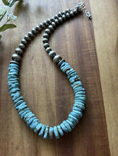Load image into Gallery viewer, Sterling Silver Blue Turquoise W Pearls Bead Necklace. 18 inch