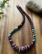 Load image into Gallery viewer, SterlingSilver Purple SpinyOyster SleepingBeauty Sonoran Turquoise Bead Necklace