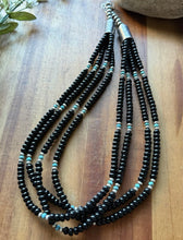 Load image into Gallery viewer, Sterling Silver Multi Strand Black Onyx Turquoise Pearls Bead Necklace. 22 Inch