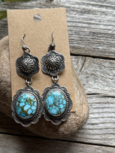 Load image into Gallery viewer, Navajo Sterling Silver Kingman Spiderweb Turquoise Earrings A Albert Jake