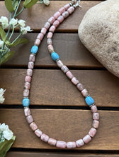Load image into Gallery viewer, Sterling Silver Rhodochrosite Turquoise Bead Necklace. 18 inch. Gift