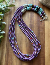 Load image into Gallery viewer, Sterling Silver Multi Strand Stone Purple Pearls Bead Necklace. 26 inch
