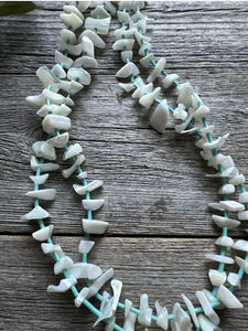 Vintage Native American Sterling Silver White Shell Turquoise Bead Necklace 26”