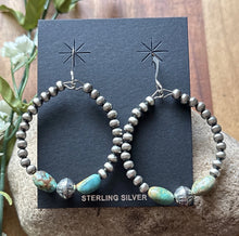 Load image into Gallery viewer, Sterling Silver Turquoise Nuggets Pearls Bead Loop Hoop Earrings.