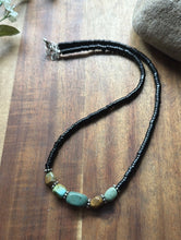 Load image into Gallery viewer, Sterling Silver Black Onyx Green Turquoise Nuggets Bead Necklace 18 inch Gift