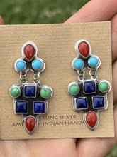 Load image into Gallery viewer, Navajo 925 Sterling Silver Multi Stone Cluster Earrings Geneva