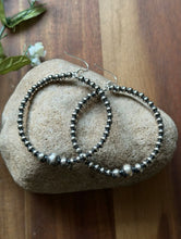Load image into Gallery viewer, Southwestern Graduated Sterling Silver Pearls Bead Hoop Earrings. Gift. 3 Inch