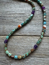 Load image into Gallery viewer, Sterling Silver Blue Green Turquoise Multi Stone Bead Necklace. 18 inch