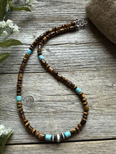 Load image into Gallery viewer, Tigers Eye Multi Stone Turquoise Sterling Silver Bead Necklace. 18 inch Gift
