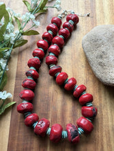 Load image into Gallery viewer, Heavy Chunky Sterling Silver Red Coral Bead Necklace. 20 inch Gift