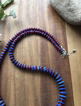 Load image into Gallery viewer, Sterling Silver Graduated Blue Lapis Red Coral Bead Necklace. 26 inch. Gift