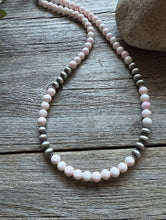 Load image into Gallery viewer, Sterling Silver 6mm Pink Conch Round Bead W Pearls Necklace. 18 inch