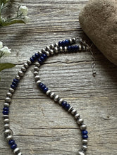 Load image into Gallery viewer, Lapis Multi Graduated Sterling Silver Pearls Bead Necklace 18 inch