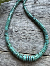Load image into Gallery viewer, Sterling Silver Graduated Heishi Turquoise Bead Necklace. 18 inch