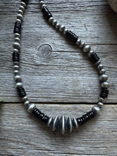 Load image into Gallery viewer, Sterling Silver Multi Bead Black Onyx W Pearls Bead Necklace. 18 inch. Gift