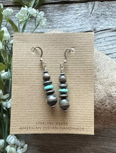 Load image into Gallery viewer, Sterling Silver Blue Turquoise W Pearls Bead Drop Earrings. 1.75 Inch