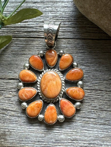 Native American Sterling Silver Orange Spiny Oyster Cluster Pendant Tillie T Jon