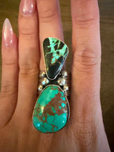 Load image into Gallery viewer, Navajo sterling silver blk jack turquoise royston ring adjustable