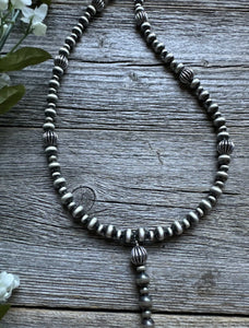 Southwestern Sterling Silver Lariat Y Pearls Bead Necklace 18 Inch