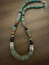Load image into Gallery viewer, Sterling silver green turquoise graduated necklace 22 inch