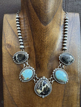 Load image into Gallery viewer, Navajo Sterling Silver Black Jack Kingman Turquoise Lariat Pearls Chain Necklace