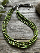 Load image into Gallery viewer, Sterling Silver Multi Strand Green Turquoise Bead Necklace. 26 inch