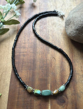 Load image into Gallery viewer, Sterling Silver Black Onyx Green Turquoise Nuggets Bead Necklace 18 inch Gift