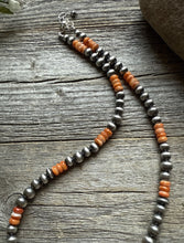 Load image into Gallery viewer, Orange Spiny Oyster Multi Graduated Sterling Silver Pearls Bead Necklace 18 inch