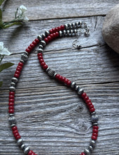 Load image into Gallery viewer, Southwestern Sterling Silver Red Coral W Pearls Bead Necklace 18 inch Gift
