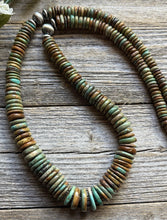 Load image into Gallery viewer, Long Southwestern Sterling Silver Green Turquoise Bead Necklace. 32 Inch