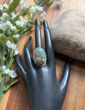Load image into Gallery viewer, Native American 925 Sterling Silver Turquoise Ring. Size 8 Adjustable Leslie Nez
