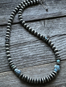 Golden Hill Turquoise Sterling Silver Nuggets Pearls Bead Necklace. 18 inch