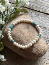 Load image into Gallery viewer, Freshwater Pearls Turquoise 6.5 Inch Stretch Elastic Stretchy Bead Bracelet Gift