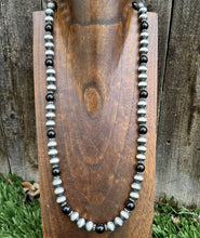 Load image into Gallery viewer, Southwestern Sterling Silver Black Onyx 10mm Pearls Bead Necklace. 26 Inch. Gift