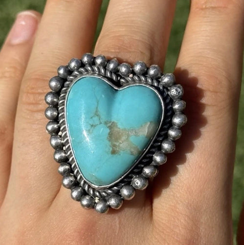 Native American Sterling Silver Turquoise Adjustable Ring C Yazzie