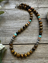Load image into Gallery viewer, Southwestern 925 Sterling Silver Multi Stone Tigers Eye Bead Necklace 20 inch