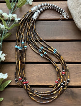 Load image into Gallery viewer, Sterling Silver Multi Strand Stone Tigers Eye Pearls Bead Necklace 24 Inch