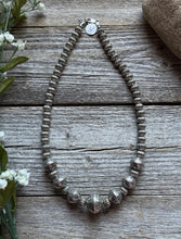 Load image into Gallery viewer, Sterling Silver Stamped Corrugated Pearls Bead Necklace. 18 inch