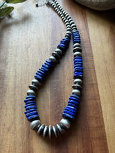 Load image into Gallery viewer, Sterling Silver Graduated Lapis Pearls Bead Necklace. 18 inch. Gift