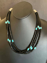 Load image into Gallery viewer, Sterling silver black onyx turquoise necklace 24 inch