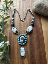 Load image into Gallery viewer, Navajo Sterling Silver White Buffalo Turquoise Cluster Chain Lariat Necklace CY